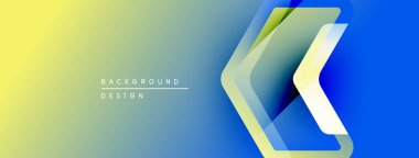 Soyut eğim arkaplanı. Mavi, sarı renkler düzgün bir şekilde harmanlanır. Sembol şekilleri örtüşür ve dinamik görsel efekt yaratır. Modern tasarım ögesi.