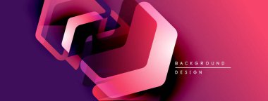 Soyut geometrik şekiller üst üste binerek dinamik pembe mor gradyan oluşturur. Arkaplan, pankart ve sunumlar için modern tasarım ögesi.