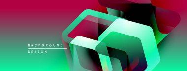 Soyut geometrik şekiller örtüşür, canlı bir gradyan arkaplan oluşturur. Renkler kırmızıdan yeşile dönüşüyor. Modern tasarım elemanları.
