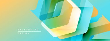 Soyut geometrik şekiller çakışıyor. Gradyan renkler harmanlanarak modern arkaplan tasarımı oluşturuldu. Açık, canlı renkler kompozisyona hakim..