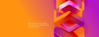 Soyut gradyan afişi. Canlı turuncu renkten mor renge geçiş. Geometrik katmanlar dinamik görsel efekt yaratır. Metin arkaplan tasarımı okur.