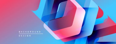 Soyut geometrik tasarım. Canlı renkler karışıyor, katmanlı şekiller yaratıyor. Dijital projeler için modern arkaplan.
