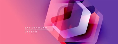 Soyut geometrik şekiller örtüşüyor, canlı pembe, mor renkler yaratıyor. Modern tasarım elementleri dinamik görsel deneyim önerir.