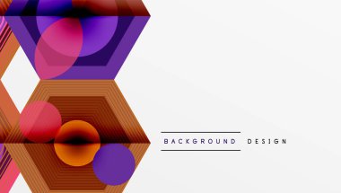 Soyut geometrik tasarım. Altıgenler, daireler üst üste binerek canlı renk değişimleri yaratıyor. Modern estetik, temiz çizgiler, minimalist tarz..