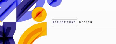 Soyut geometrik şekiller, parlak mavi, sarı renkler. Modern tasarım elementleri dinamik bileşim yaratır. Minimalist tarz, temiz arkaplan.