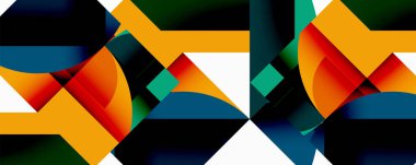 Soyut geometrik bileşim. Kalın renkler kesişiyor, dinamik görsel ritim yaratıyor. Şekiller örtüşüyor, karmaşık desenler oluşturuyor. Minimalist tasarım.