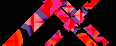 Soyut geometrik tasarım. Parlak pembeler, kırmızılar, morlar X harfini oluşturuyor. Modern estetik, cesur şekiller, dinamik kompozisyon.