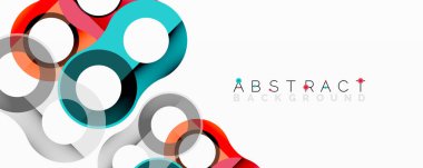 Modern soyut tasarım. Üst üste binen daireler dinamik görsel efekt yaratır. Parlak renkler beyaz boşlukla tezat oluşturur. Basit, temiz estetik..