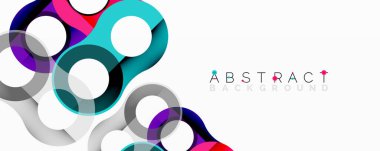 Modern soyut tasarım. Üst üste binen daireler dinamik görsel efekt yaratır. Parlak renkler beyaz boşlukla tezat oluşturur. Minimalist kompozisyon.