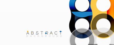 Parlak renkli daireler beyaz arka planla örtüşüyor. Modern tasarım elementleri dinamik görsel efekt yaratır. Basit geometri, temiz estetik.