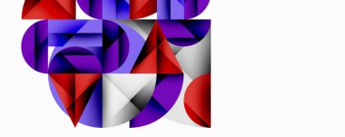 Soyut geometrik şekiller, kırmızı mor renkler, beyaz arkaplan. Modern tasarım, keskin açılar, üst üste binen formlar görsel ilgi yaratıyor.