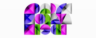 Soyut geometrik bileşim. Renkli şekiller örtüşüyor, dinamik görsel doku oluşturuyor. Modern tasarım elemanları.