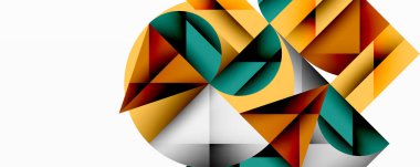 Soyut geometrik şekiller, üçgenler kompozisyona hakim. Renkler altın, deniz mavisi, kahverengi, beyaz. Modern tasarım, mevcut temiz çizgiler.