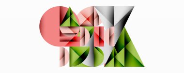 Soyut geometrik bileşim. Şekiller örtüşüyor, katmanlı görsel efekt yaratıyor. Renkler arasında pembe, yeşil, gri renkler var. Modern tasarım.