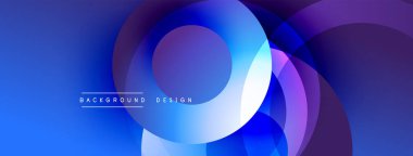 Soyut mavi mor tasarım. Üst üste binen daireler dinamik görsel efekt yaratır. Çeşitli projeler için modern arkaplan.