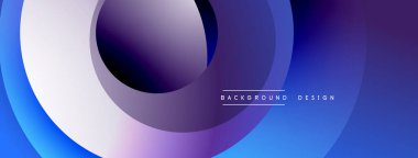 Soyut mavi mor tasarım. Üst üste binen daireler dinamik görsel akış yaratır. Modern estetik, arka planlar ve sunumlar için uygun..