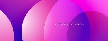 Soyut, enerjik çemberler çakışıyor ve düzgün eğimler yaratıyor. Pembe, mor renkler dizaynda baskın, metin arkaplan tasarımı.