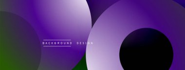 Üst üste binen daireler, değişken renkler içeren soyut kompozisyon. Mor baskın, yeşil aksanlı. Minimalist tasarım, modern estetik.