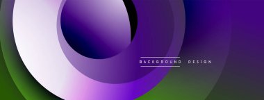Soyut mor, yeşil gradyanlar üst üste binen daireler oluşturur. Modern tasarım akıcılık, derinlik ve görsel ilgi gösteriyor. Mevcut en küçük metin.
