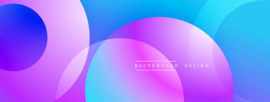 Soyut arkaplan özellikleri üst üste binen daireler, canlı mor, mavi gradyanlar. Dijital projeler için modern tasarım ögesi.