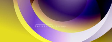 Soyut sarı, mor tasarım. Üst üste binen eğriler dinamik görsel efekt yaratır. Çeşitli projeler için modern arkaplan.