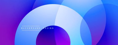 Soyut arkaplan, üst üste binen daireler, canlı mavi, mor renkler. Modern tasarım, pürüzsüz gradyanlar dinamik görsel efekt yaratır.