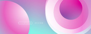 Soyut renkli arkaplan. Üst üste binen daireler dinamik görsel efekt yaratır. Pembe, mor, turkuaz renkte modern tasarım..