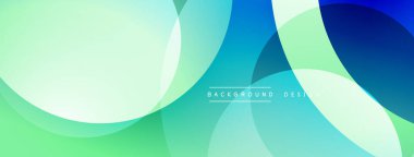 Soyut arkaplan özellikleri üst üste binen daireler, gradyanlar. Renkler arasında maviler, yeşiller, pürüzsüz görsel akış oluşturan. Modern tasarım ögesi.