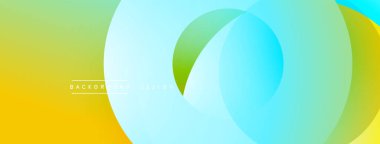 Soyut gradyan katmanlar çakışıyor. Sarı, yeşil, mavi renkler pürüzsüz geçişler yaratır. Metin elementli minimalist tasarım.