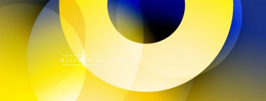 Soyut sarı, mavi gradyanlar üst üste binen daireler oluşturur. Modern tasarım dinamik enerjiyi, pürüzsüz geçişleri çağrıştırıyor. Minimalist estetik.