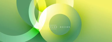 Soyut tasarım özellikleri üst üste binen daireler, gradyanlar. Sarı, yeşil renkler modern görsel efektler yaratır. Yumuşak geçişler dinamik bileşim sunar.