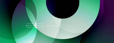 Soyut renkli katmanlar dinamik bileşim yaratır. Üst üste binen daireler modern görsel deneyim oluşturur. Gradyan gölgeler derinliği ve dokuyu arttırır.