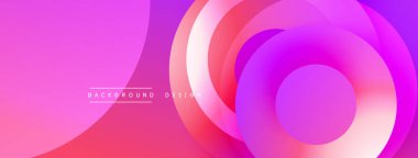 Soyut, enerjik tasarım, üst üste binen daireler. Pembe, mor renkler pürüzsüz eğimler yaratır, modern estetik. Arkaplan dinamik akışı öneriyor.