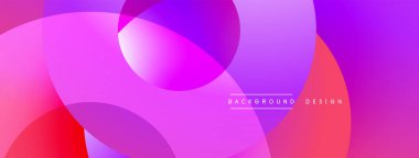 Soyut, enerjik, örtüşen çemberler dinamik, renkli bir arkaplan oluşturur. Modern tasarım gradyanlar, pembeler, morlar, maviler içerir.