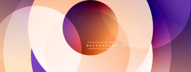 Soyut çemberler örtüşüyor, farklı renkler yaratıyor. Şeftali, mor, bej renkler kusursuz bir şekilde harmanlanır. Arka planlar için modern tasarım ögesi.