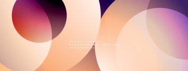 Soyut çemberler çakışıyor, renk değişimleri yaratıyor. Şeftali, mor, kırmızı renkler tasarımda baskın. Minimalist estetik. Modern arkaplan.