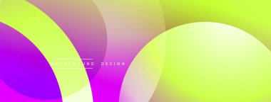 Soyut eğimler üst üste binen çemberler oluşturur. Canlı pembeler, morlar, sarılar modern arka plan tasarımı yaratır. Yumuşak geçişler dinamik görsel efekt sunar.