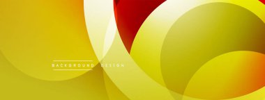 Soyut sarı, turuncu, kırmızı katmanlar dinamik arkaplan oluşturur. Üst üste binen daireler derinlik ve modern tasarım estetiğini gösteriyor..