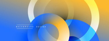 Soyut arkaplan özellikleri üst üste biniyor. Mavi, sarı, turuncu renkler modern tasarım yaratır. Yumuşak gradyanlar görsel cazibe sunar.