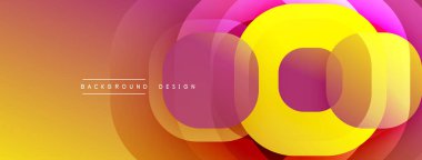 Soyut renkli tasarım. Üst üste binen daireler dinamik görsel efekt yaratır. Renkler sarıdan pembeye kadar değişiyor. Modern arkaplan dokusu.