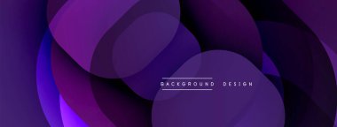 Soyut mor katmanlar dinamik akış yaratır. Modern tasarım üst üste binen şekiller, gradyanlar, pürüzsüz geçişler içerir. Minimalist estetik.
