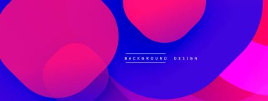Soyut canlı tasarım, üst üste binen daireler, gradyanlar. Pembe, mor, mavi renkler dinamik görsel efekt yaratır. Metin arkaplan tasarımı okur.