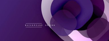 Soyut mor tasarım özellikleri üst üste binen yuvarlak şekiller. Modern estetik, pürüzsüz gradyanlar dinamik görsel akış yaratır. Minimalist stil.