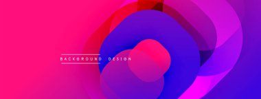 Soyut, enerjik tasarım, üst üste binen daireler. Pembe, mor, mavi renkler dinamik görsel efekt yaratır. Modern arkaplan ögesi.