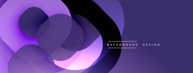 Soyut mor arkaplan. Üst üste binen şekiller dinamik akış yaratır, modern estetik. İnce gradyanlar derinlik ve görsel ilgi ekler.