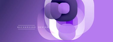Soyut mor arkaplan. Üst üste binen daireler dinamik şekil, modern tasarım unsuru yaratır. Minimalist tarz, pürüzsüz gradyanlar mevcut.
