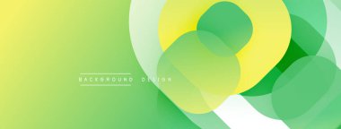 Soyut yeşil arkaplan. Üst üste binen daireler dinamik görsel efekt yaratır. Sancaklar ve sunumlar için modern tasarım uygun.