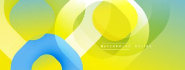 Soyut renkli örtüşen şekiller dinamik arkaplan oluşturur. Sarı, mavi, yeşil renkler pürüzsüz, modern tasarım elementi.