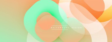 Soyut sıvı şekilleri örtüşür ve yumuşak eğimler yaratır. Şeftali, nane, turuncu renkler kusursuz harmanlanır. Modern tasarım ögesi.