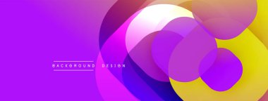 Soyut, parlak daireler mor ve sarı renklerle örtüşüyor. Modern tasarım dinamik görsel etki yaratır. Arkaplan metni arkaplan tasarımı okur.